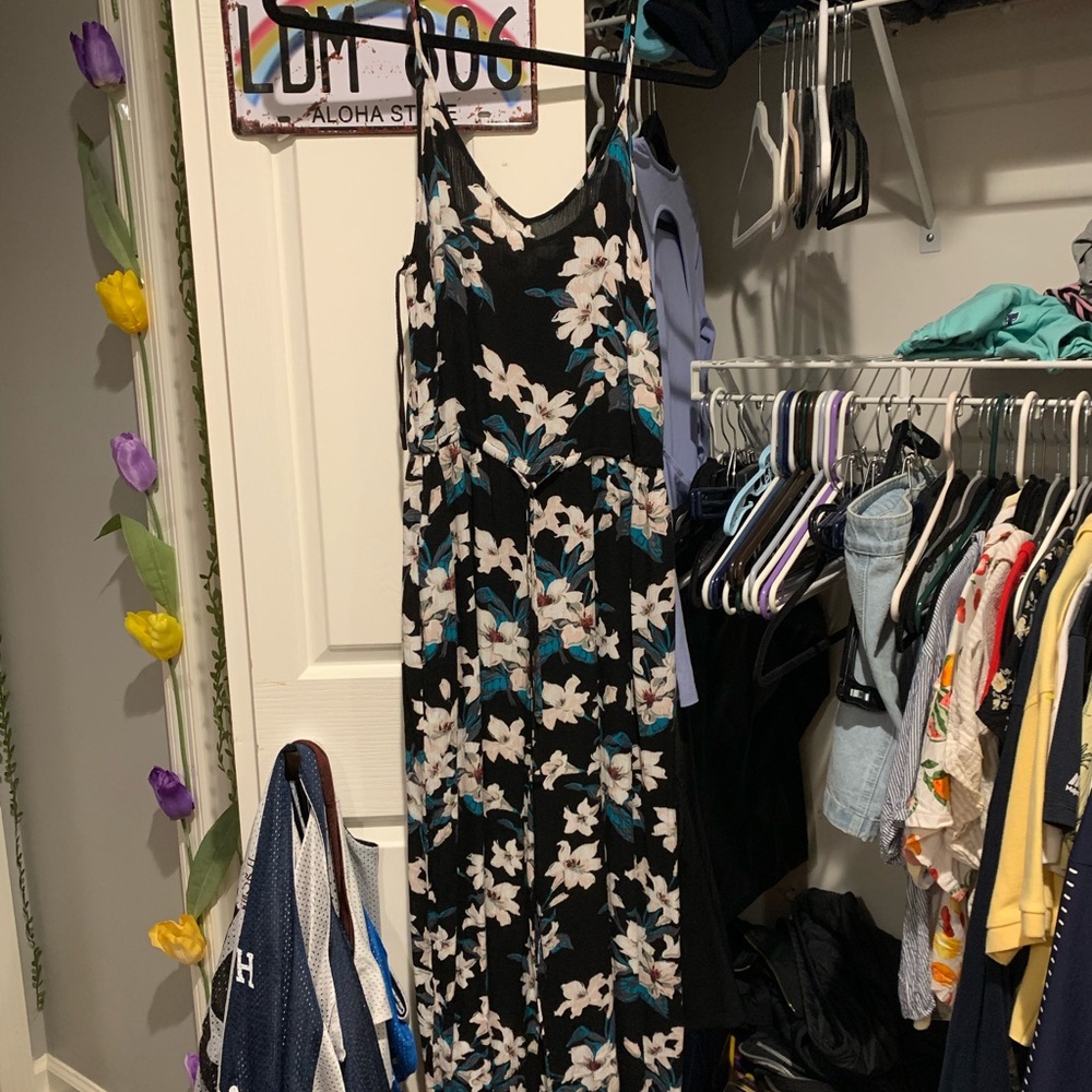 Aeropostale Rhomper Jumpsuit long pants one piece floral tank top CAN FIT S/M
